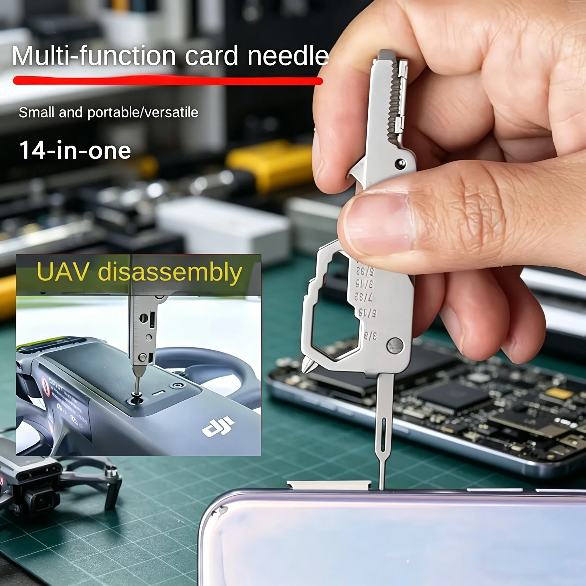 Tech Accessories Kit - พวงกุญแจอเนกประสงค์ EDC - ที่ดึงซิม, ไขควงซ่อมแว่นตาและโดรน, ที่เปิดขวด