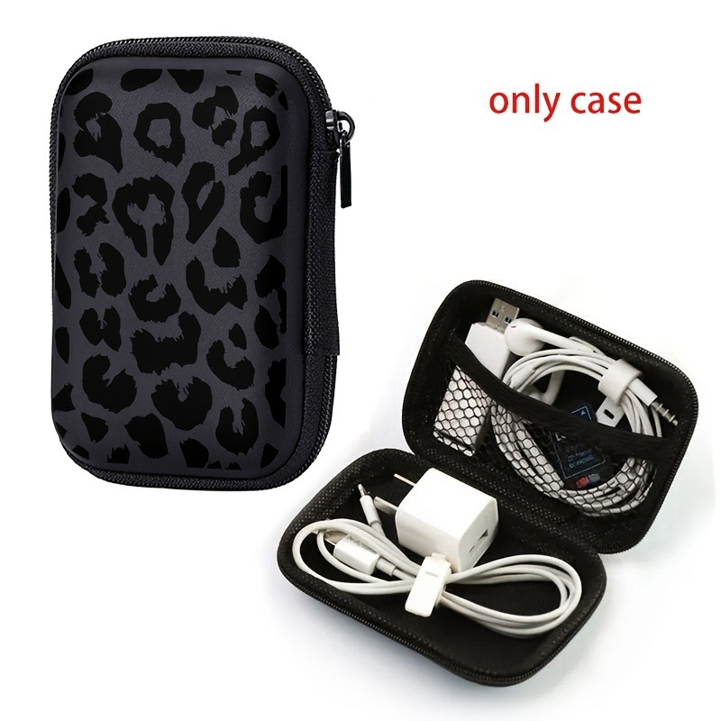 Tech Accessories Kit - กระเป๋าจัดเก็บอุปกรณ์อิเล็กทรอนิกส์แบบแข็งลายเสือดำ EVA กันกระแทก พกพาสะดวก สำหรับใส่สายชาร์จ หูฟัง