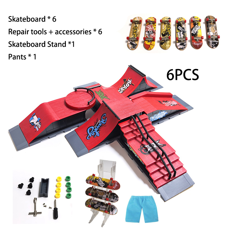 Tech Deck Accessories - ชุดฟิงเกอร์สเก็ตพาร์ค DIY 6-in-1 ชุดฝึกซ้อมเทคนิคระดับมืออาชีพ แพลตฟอร์มเด็คสำหรับเล่นสตั๊นท์ ฟิงเกอร์สเก็ตบอร์ด