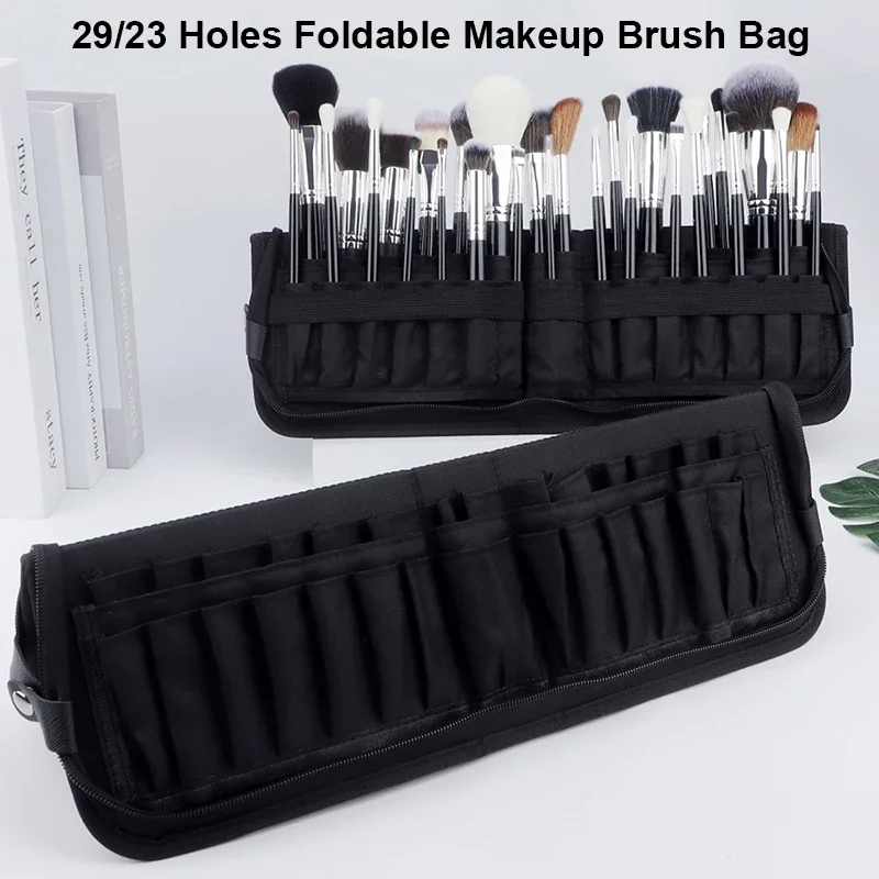 Tech Accessories Travel Bag - 29/23 หลุมแปรงแต่งหน้าแบบพับได้กระเป๋าผู้หญิงแปรงแต่งหน้าเครื่องมือกระเป๋าOrganizer Travel Powderเครื่องสําอางค์ชุดแป้งกรณีผู้ถือ